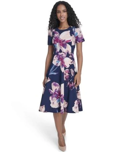 Calvin Klein Womens Printed Crew Neck Midi Dress