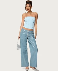 Edikted Women's Lexah Faux Crystal Strapless Mesh Corset