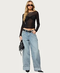 Edikted Women's Oona Sheer Gathered Long Sleeve Top