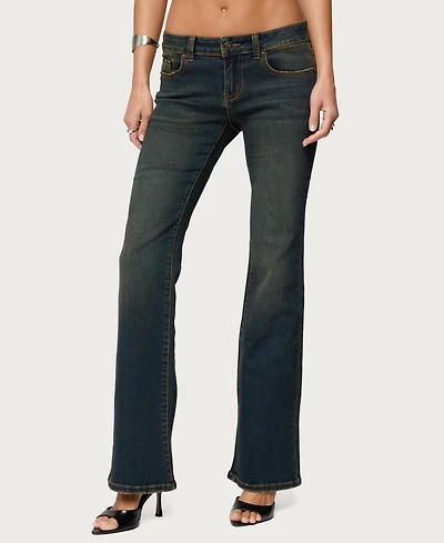 Edikted Women's Tez Vintage Washed Low Rise Bootcut Jeans