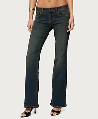 Edikted Women's Tez Vintage Washed Low Rise Bootcut Jeans