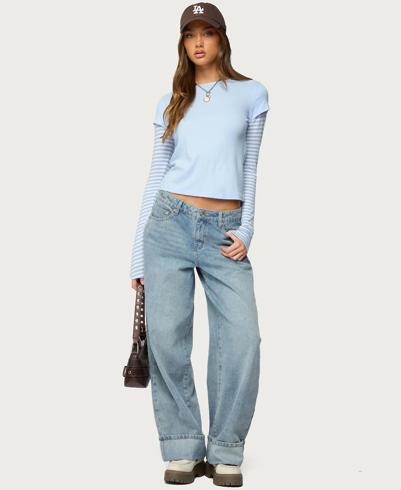 Edikted Womens Stripey Layered Long Sleeve T Shirt