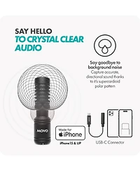 Movo iVlog1-ip Vlogging Kit for iPhone 15/16/17 and up (Usb-c) with Microphone, Mini Tripod, Led Light, Wide-Angle Lens