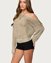 Edikted Women's Charlo Off Shoulder Shiny Knit Top