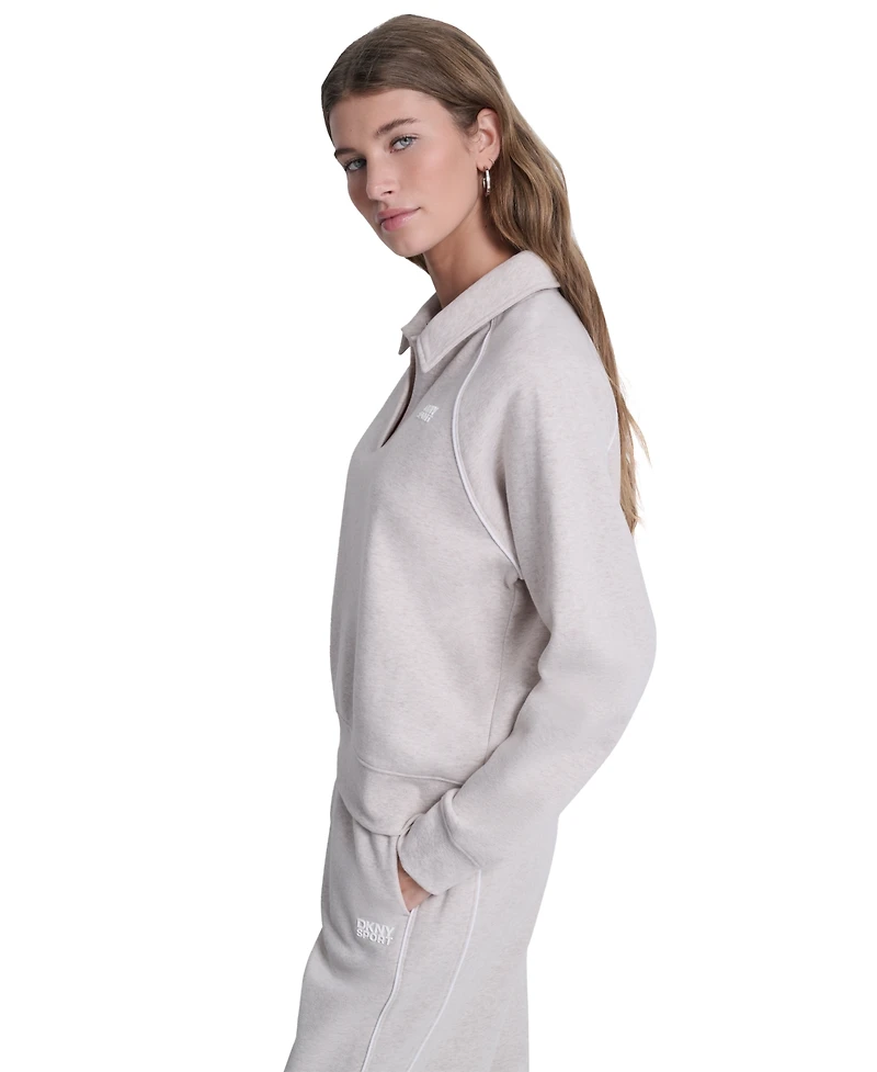 Dkny Sport Women's Hd Logo Piped Polo Sweatshirt