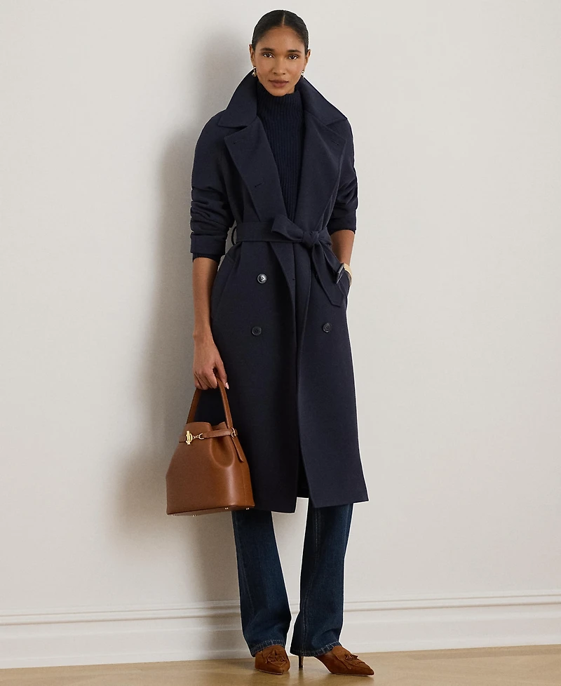 Lauren Ralph Women's Double Breasted Belted Crepe Trench Coat