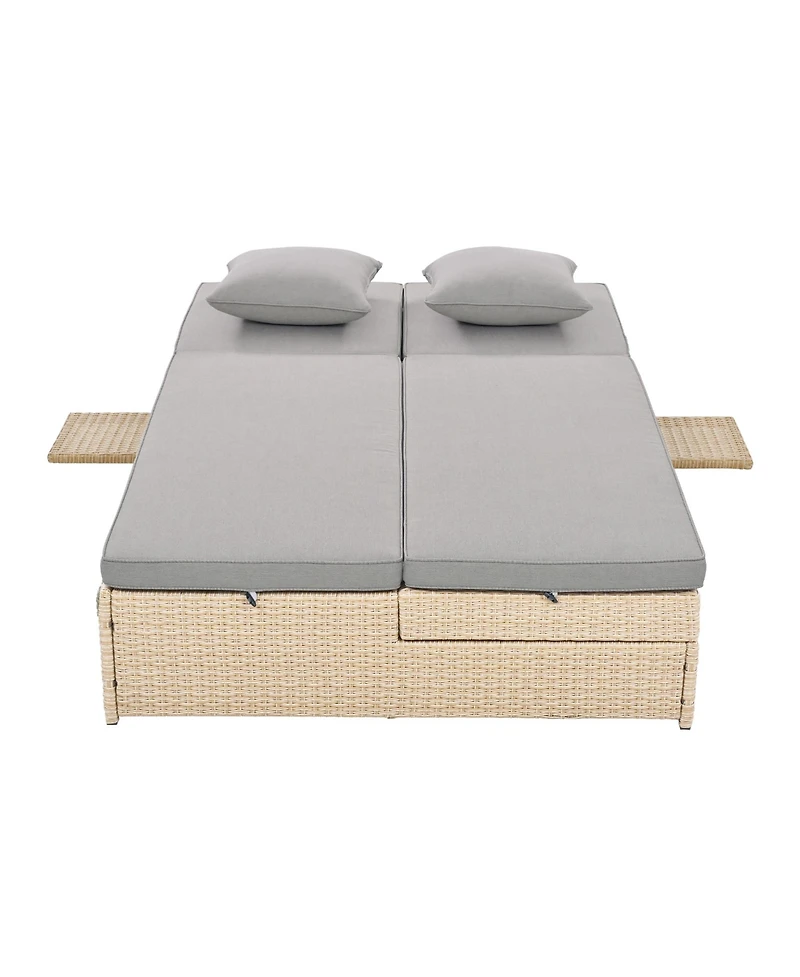Streamdale Furniture Gray Wicker Rattan Double Sunbed Recliners for 2
