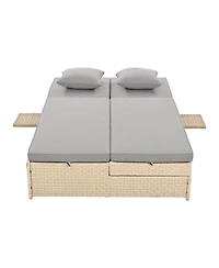 Streamdale Furniture Gray Wicker Rattan Double Sunbed Recliners for 2