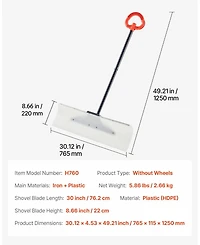 Mecale Snow Pusher Shovel, 30", Hdpe Blade w/ Metal Edge, Segmented Handle, Ergonomic Grip, Driveway/Garden