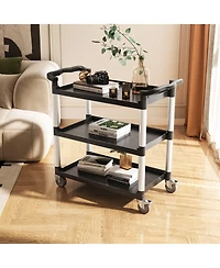 Mecale 3-Tier Utility Cart, 500-Lb Capacity, 31.1" x 19.3", Plastic Service Cart w/ Swivel Wheels & Brakes