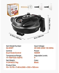 Mecale Electric Pizza Oven, 12", 1200W, Cordierite Stone, 5 Heat Modes, Viewing Window, Up to 788°F, Black