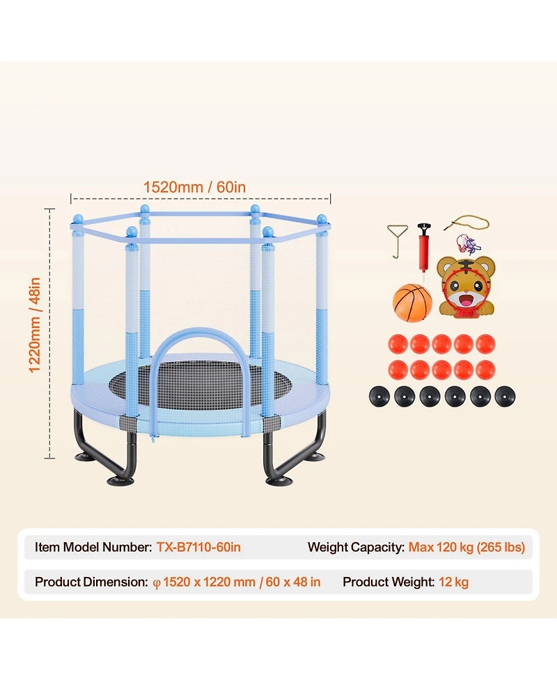 Mecale Kids Trampoline, 60" (5 ft), Enclosure Net & Basketball Hoop, Indoor/Outdoor, Ages 3