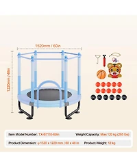 Mecale Kids Trampoline, 60" (5 ft), Enclosure Net & Basketball Hoop, Indoor/Outdoor, Ages 3