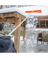 Mecale Snow Roof Rake, 25" Plastic Blade, Up to 21 ft Reach, Aluminum Handle, Non-Slip Grip, Roof/Car Debris Removal