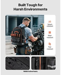 Mecale Tool Backpack, 64 Pockets, Heavy-Duty Jobsite Backpack w/ Laptop Compartment & Molded Base, Tradesmen Bag