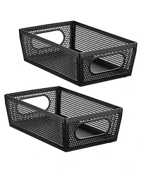 mDesign Perforated Metal Storage Bin with Handles - Set of 2 - Matte Black
