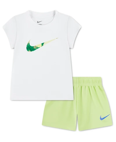 Nike Girls' Toddler 2T-4T Move with Nature Crewneck T-Shirt and Mesh Shorts, 2-Piece Set