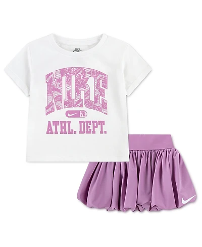 Nike Girls' Toddler 2T-4T Graphic Crewneck T-Shirt and Scooter Shorts, 2-Piece Set