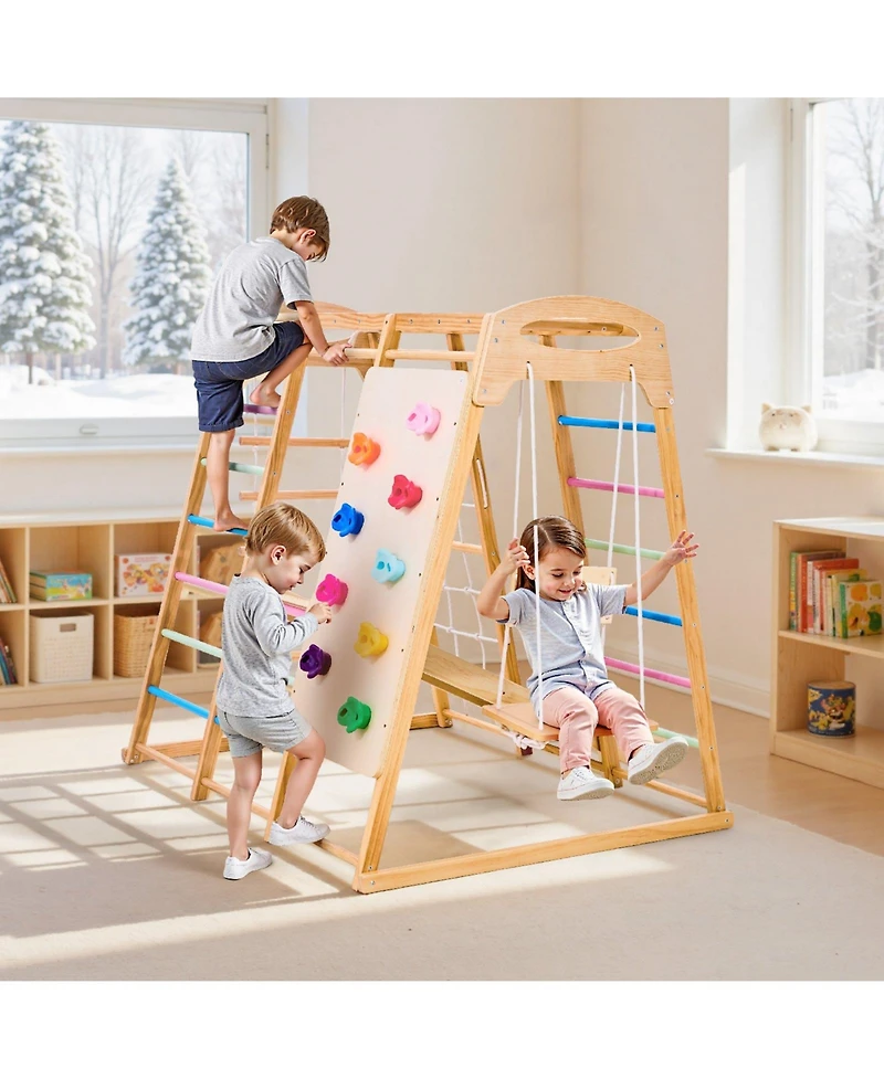 Slickblue Indoor Playground Jungle Gym, 7-in-1 Wooden Indoor Playground for Kids