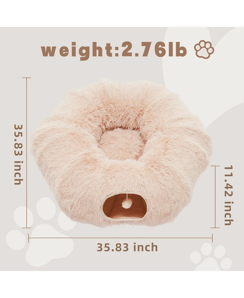 Zeus & Ruta Beige Cat Tunnel with Cat Bed