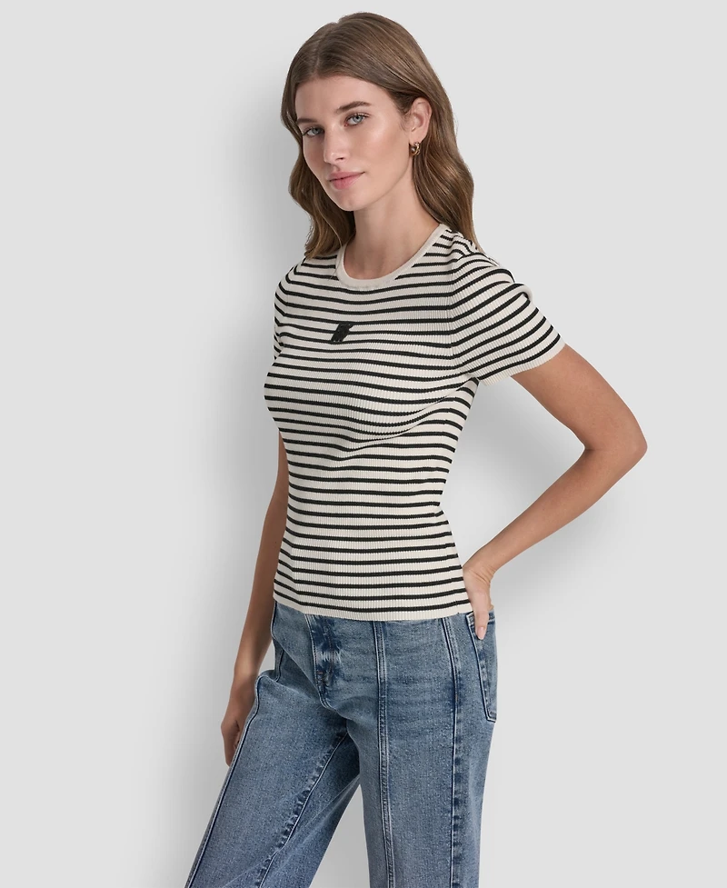 Dkny Jeans Petite Crewneck Striped Sweater
