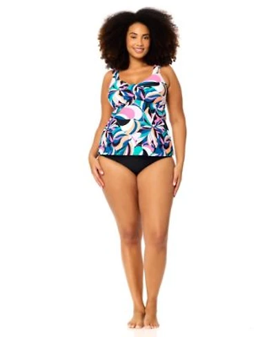 Raisins Curve Womens Plus Size Rimini Trendy Printed Tankini Top Full Coverage Bottoms