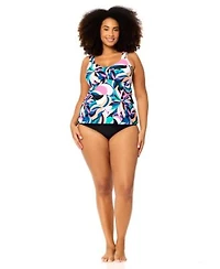 Raisins Curve Womens Plus Size Rimini Trendy Printed Tankini Top Full Coverage Bottoms