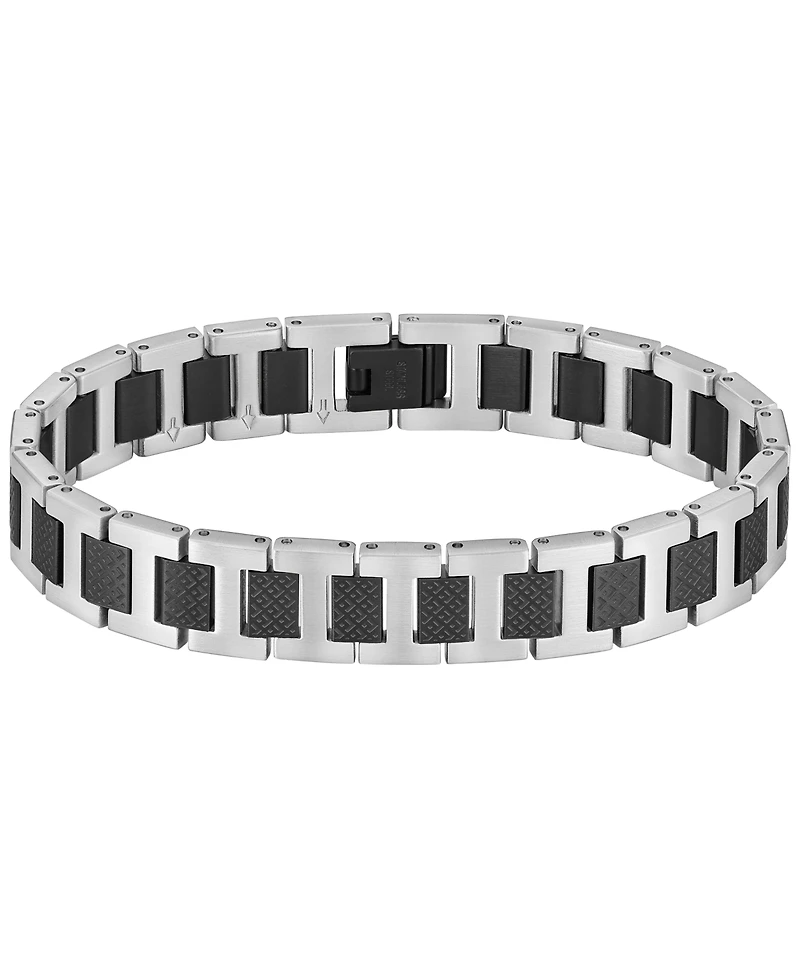Lacoste Men's Metropole Silver-Tone Stainless Steel Black Ip Bracelet