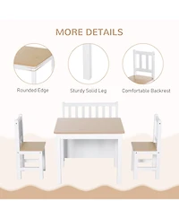 Qaba 4-Piece Kids Table Set with 2 Wooden Chairs, 1 Storage Bench