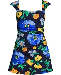 Lands' End Plus New Smoothing Square Neck Ruched Swim Dress Swimsuit