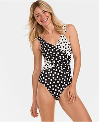 Lands' End Women's Long Torso SlenderSuit Wrap One Piece Swimsuit