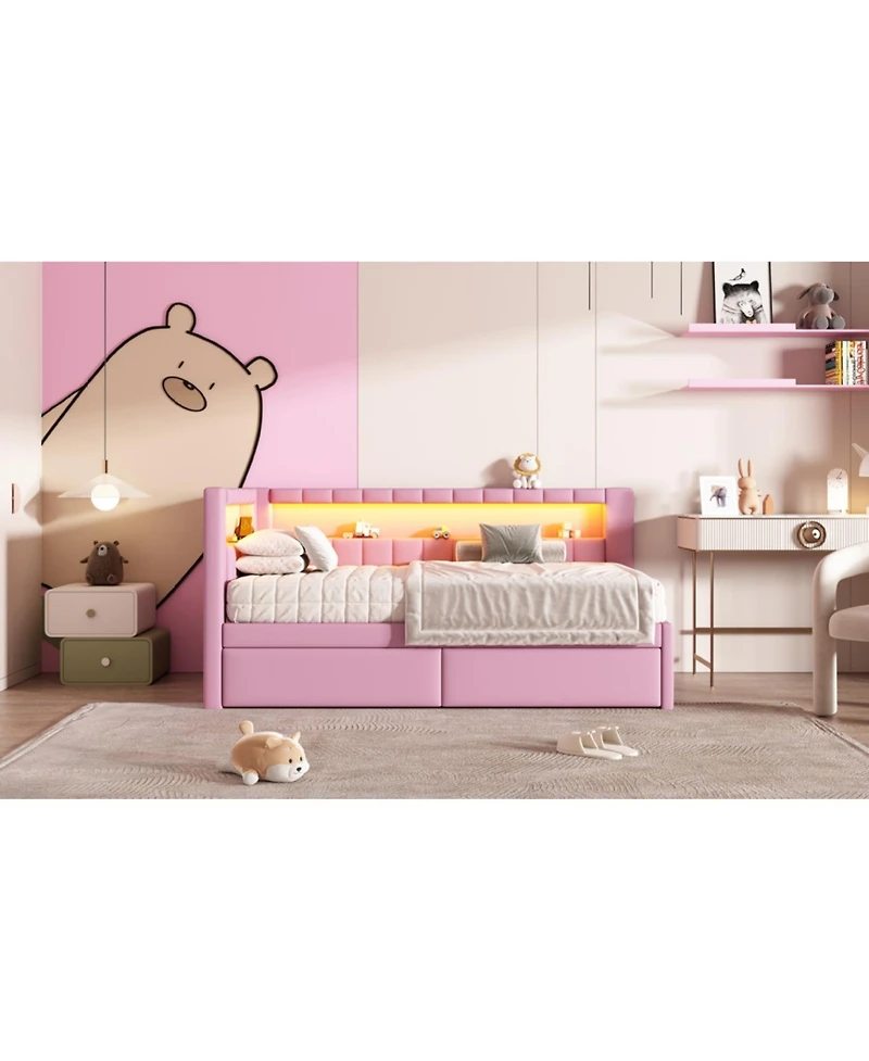 Streamdale Furniture Twin Platform Bed w/ Usb & Led 2 Drawers