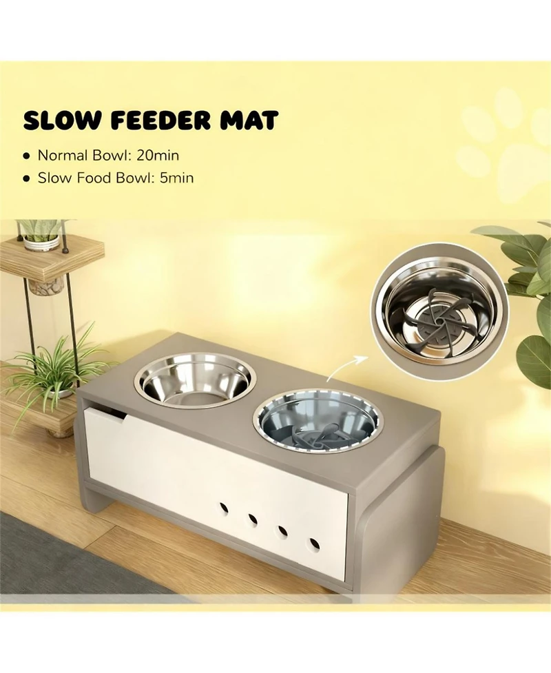 Aostirmotor 24.6 in. Wide 3 Height Adjustable Raised Dog Bowls in Grey