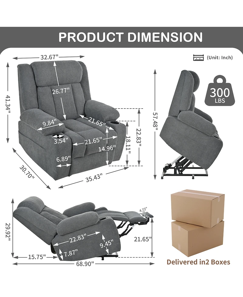 Clihome Power Lift Recliner Chair for Elderly, Electric with Extended Footrest & Remote, 330lb Capacity Snowflake Velvet