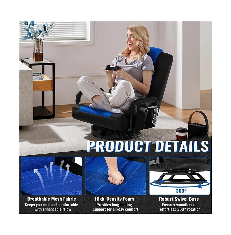 Yaheetech Reclining Swivel Floor Gaming Chair Black/ Red