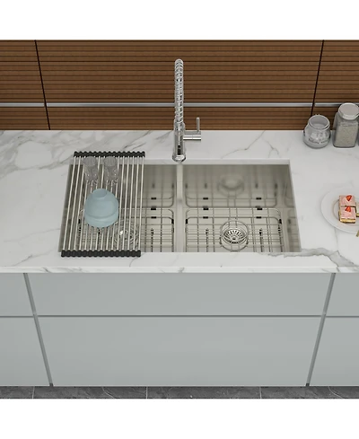 flynama 33x19x10inch Double Bowl Undermount Kitchen Sink Stainless Steel 16 Gauge 50 50 Split