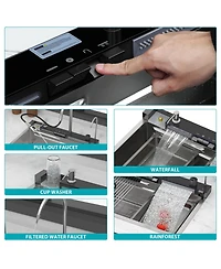 flynama 30x19x9inch Multifunction Single Bowl 16 Gauge T304 Stainless Steel Ledge Workstation Smart Top Mount Waterfall Kitchen Sink