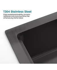 flynama 33inch Overmount Single Bowl Black 304 Stainless Steel Handmade Kitchen Sink with Cutting Board and Colander