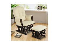 Wood Glider Chair and Ottoman Set with Padded Armrests Detachable Cushion