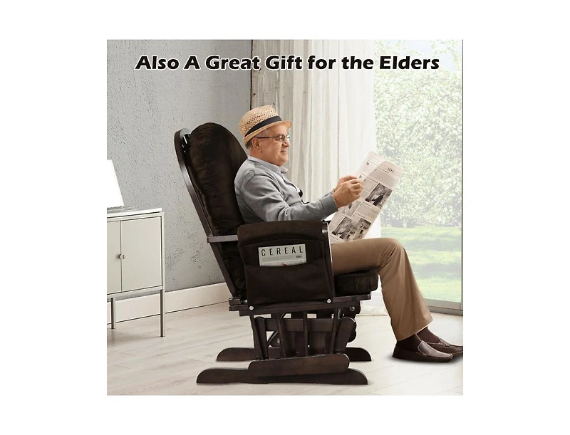 Wood Glider Chair and Ottoman Set with Padded Armrests Detachable Cushion