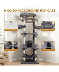 Aostirmotor 78.8'' Cat Tree with Wide Base, Large Condo,2 Sisal Scratching Post in Dark Gray