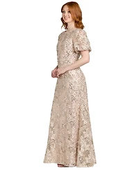R & M Richards Petite Long Ribbon Soutache Lace and Sequin Ball Gown