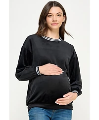 Hello Miz Women's Velvet Striped Neckline Long Sleeve Maternity Sweatshirt Top