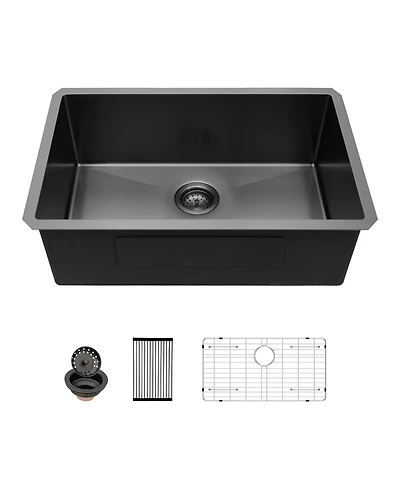flynama 33x19x10inch Gunmetal Black Kitchen Sink Undermount Single Bowl Stainless Steel 16 Gauge