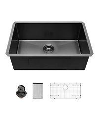 flynama 33x19x10inch Gunmetal Black Kitchen Sink Undermount Single Bowl Stainless Steel 16 Gauge