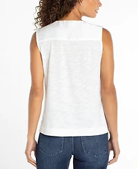 Liverpool Los Angeles Women's Sleeveless V-Neck Woven-To-Knit Top