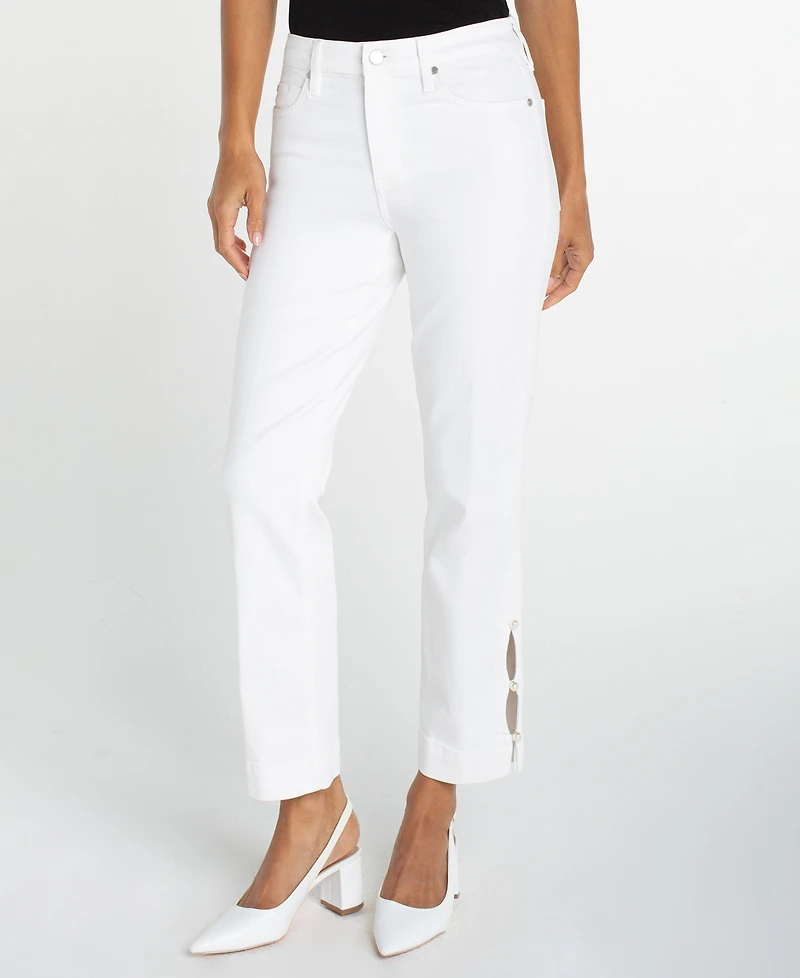 Liverpool Los Angeles Women's Kennedy Mid Rise Crop Straight Imitation Pearl Trim Jeans