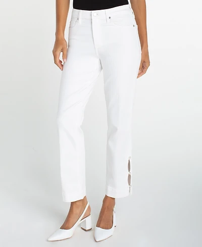 Liverpool Los Angeles Women's Kennedy Mid Rise Crop Straight Imitation Pearl Trim Jeans