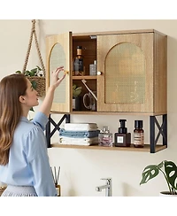 Volenca Wall Cabinet, 2 Doors, Adjustable Shelf, Over-Toilet Storage w/ Open Shelves