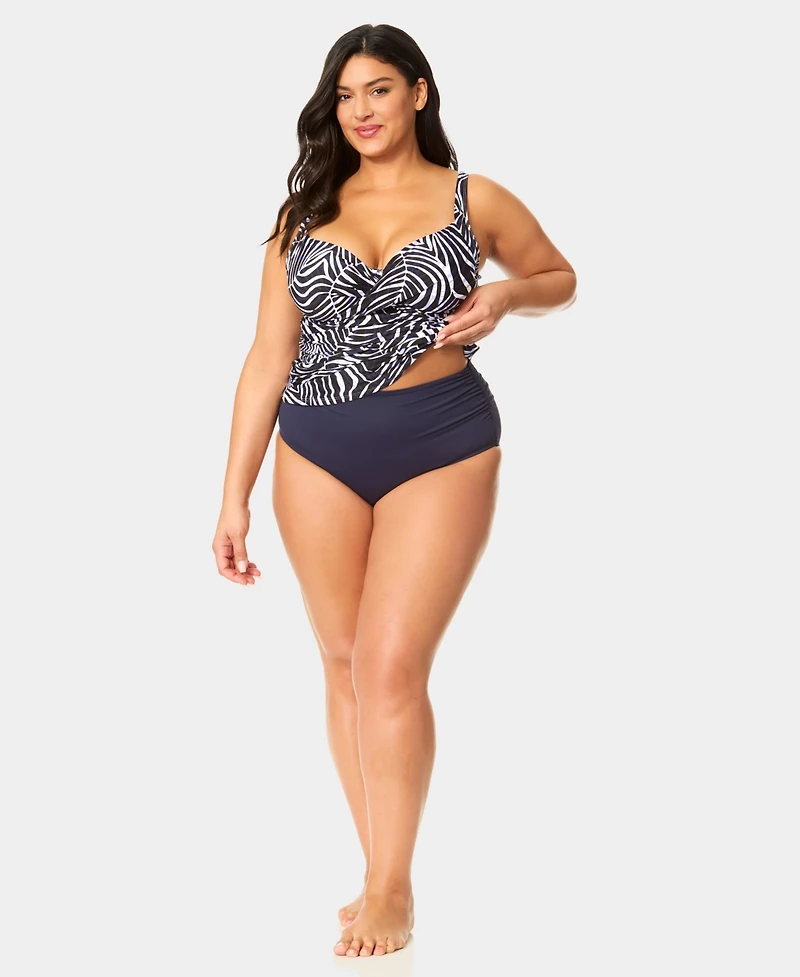 Anne Cole Plus V-Neck Underwire Printed Drape Front Tankini Top